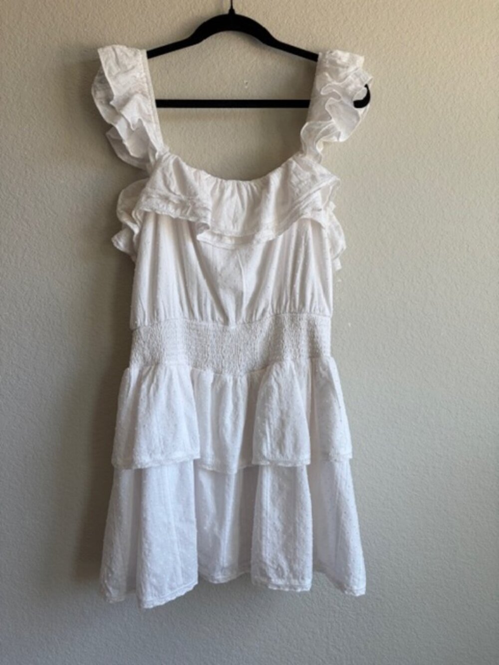 Fanco White Swiss Dot Ruffled Large 100% Cotton Mini Dress Cottagecore Babydoll - Picture 4 of 9